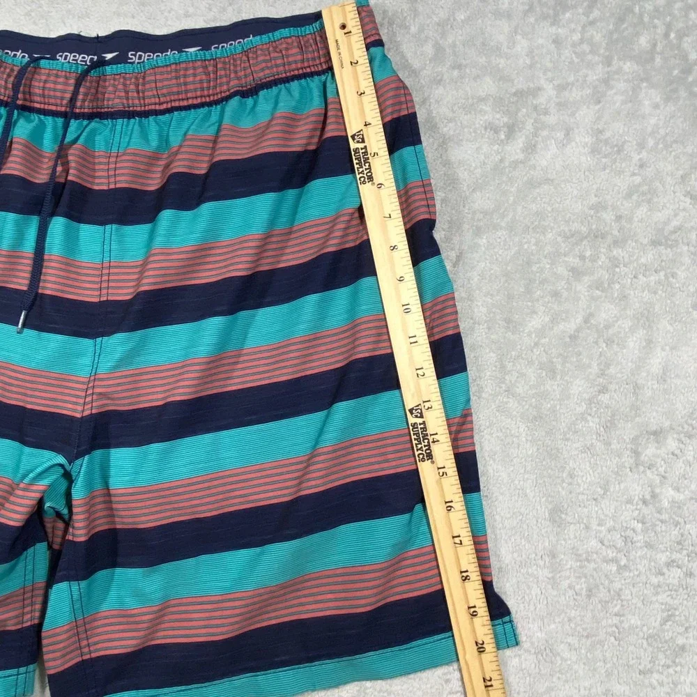 Speedo Mens‎ XXL Swim Trunks Navy Teal Coral Striped Board Shorts 7778207